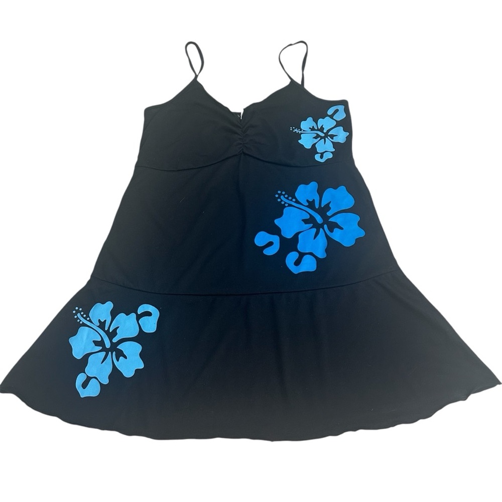 VENUS Black Mini Dress with Blue Floral Prints